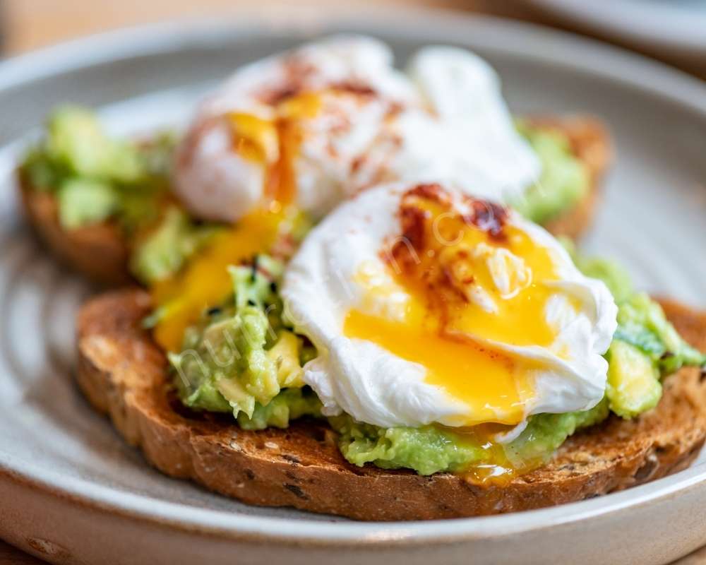 Whole-wheat toast with eggs and avocado